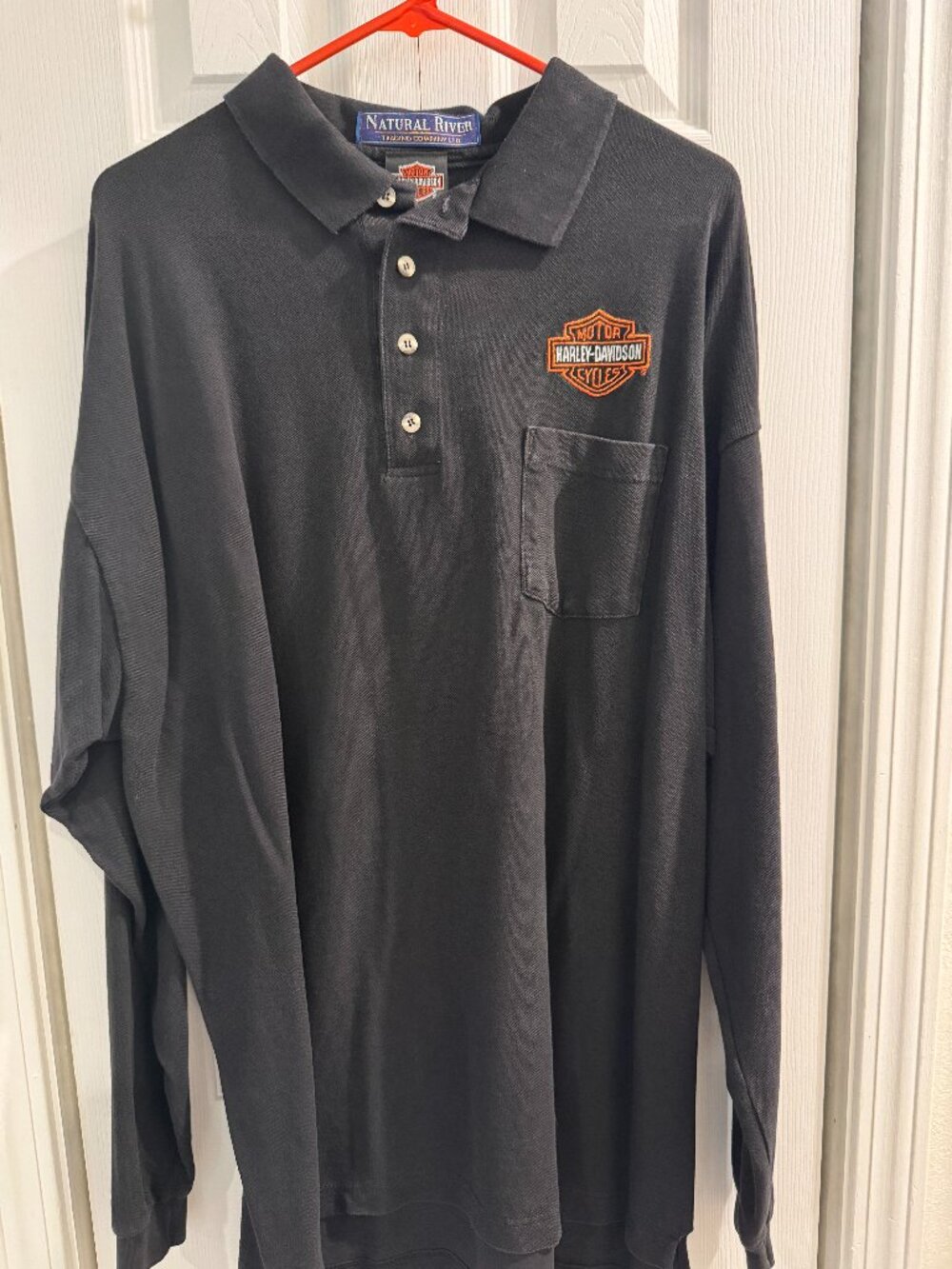 Harley-Davidson Natural River Men’s 2XL Black Long Sleeve Polo Shirt